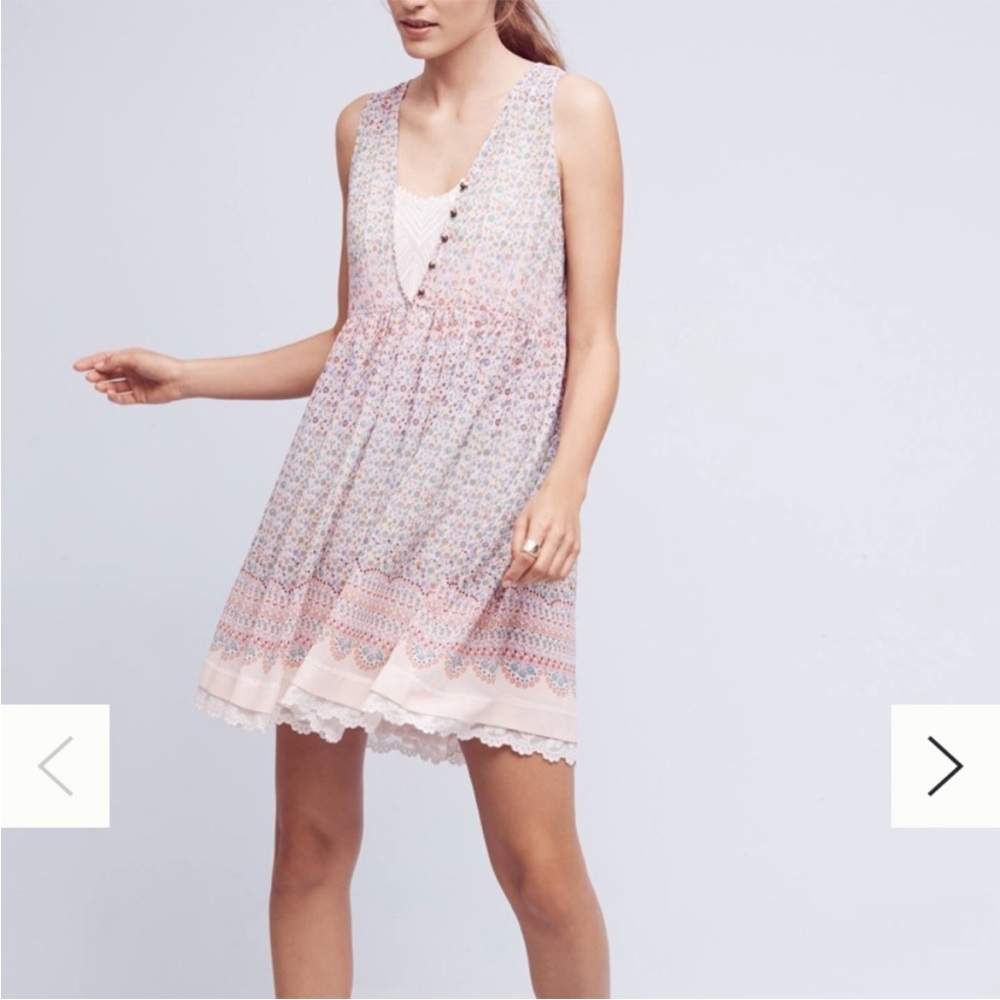Anthropologie Maeve Pink and Cream Mini Dress